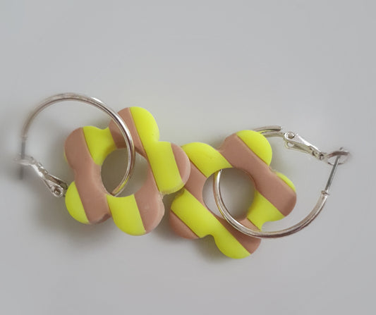 "Roisín" tan and neon yellow ( leave colour of hoop you want in order notes)gold or silver hoop