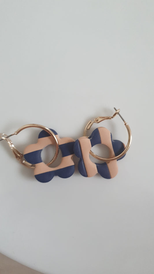 "Roisín" tan and navy ( leave colour of hoop you want in order notes)gold or silver hoop